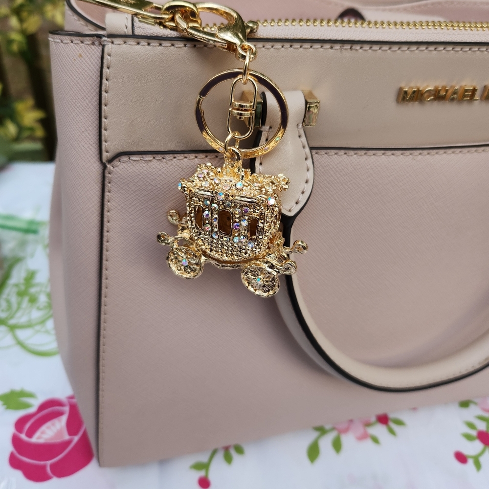 Rhinestone Gold Carriage Keychain/ Purse Charm - Picture 11 of 11